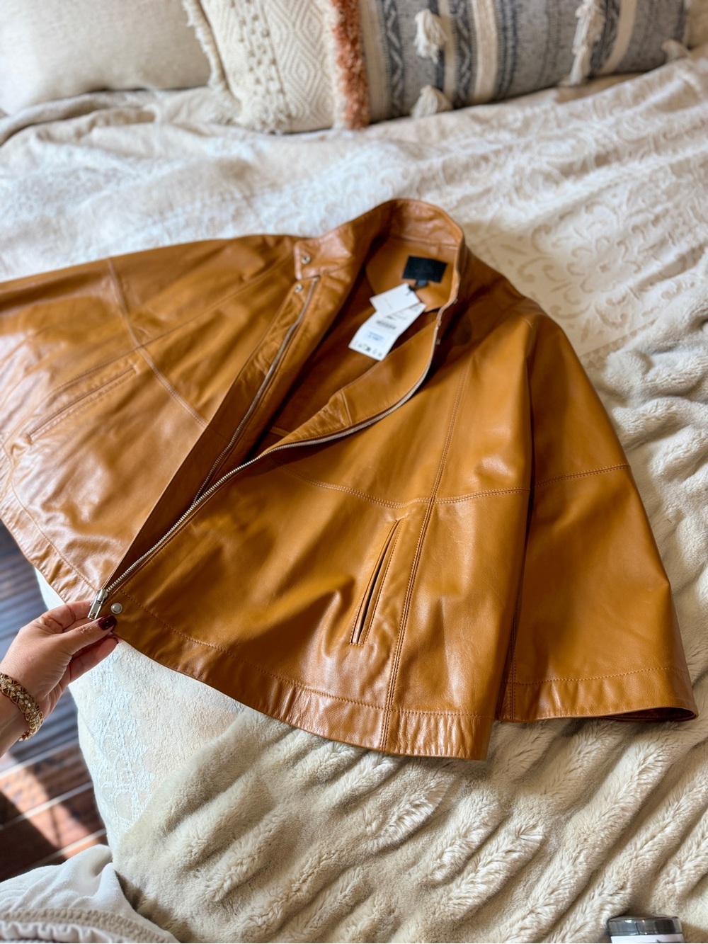 Zara 100% Sheepskin Leather Cape